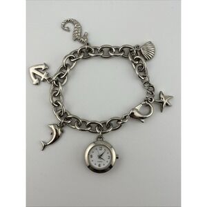 Avon Ocean‎ Theme Charm Watch 22mm Case Silver Bracelet Band- New Battery